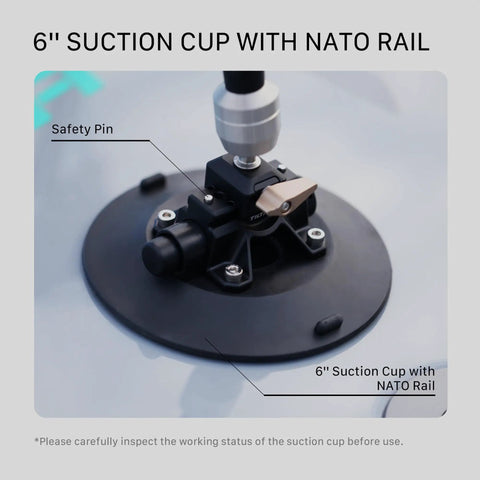 6-inch suction cup with NATO rail for Hydra Articulating Car Mounting System for Inside and Outside Shots with 75mm Bowl Head