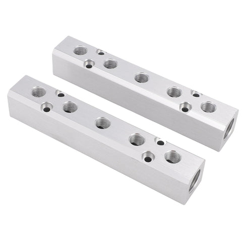 2 Pack Pneumatic Air Manifold Kit, 5 Way 7 Port Aluminum Alloy Block With 1/4 Inch NPT Output And 1/2 Inch NPT Supply Port