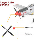 2 Pack Spare RC Plane Propellers Set For WLtoys A280 P51 Mustang XK RC Plane Replacement Propellers For Airplane Glider Accessories Durable Material Plug And Play, showing ABS and PA material labels on the propellers and a red propeller cap.