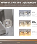 3 Light Brushed Nickel Vanity Light Over Mirror With Crystal Bubble Glass LED Dimmable Wall Sconce with color modes