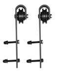Felicia 3312 black sliding door hardware components for barn doors with heavy duty rails and floor guides, side view