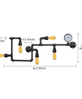 Industrial Retro Vintage Style Farmhouse Steam Punk Water Pipe Wall Sconce Light Dope Rustic Vibe Includes Five 40W E26 Bulbs Indoor Hallway Barn Lamp 36 Inch Long 14 Inch High Black Iron Pipe Fixture with dimensions shown.