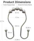 Rustproof Brushed Nickel Shower Curtain Hooks Set With Double Glide Design dimensions illustration