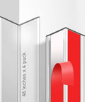 Top Shelf 4 Pack Clear Wall Corner Protectors 48 Inch Long Transparent PVC Edge Guards displayed at corner with adhesive backing.