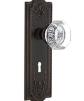 Meadows Brass Door Knob Set With Keyhole Passage, Waldorf Style Lead Crystal Knobs, Timeless Bronze Finish on forged brass plate