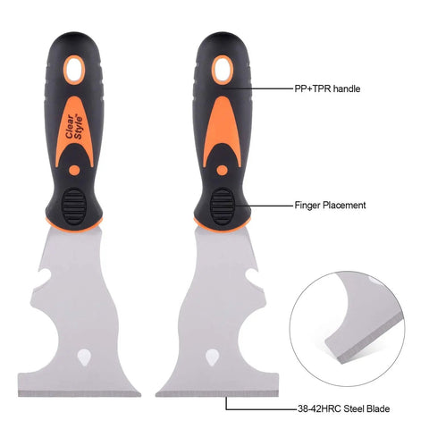Six Pack Putty Knife Set With Multifunction Scraper Painters Knife For Drywall Taping Pro Grip Handle Stainless Steel Rust Resistant Non Slip TPR Comfort Grip