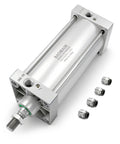 SC Pneumatic Air Cylinder Built Tough Double Acting With 100 x 225 mm Bore, 3.94 Inch, 8.86 Inch Stroke, Single Rod, M20X1.5 Threaded Rod, Half Inch Port, 4 Push In Fittings Included