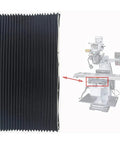 Portable Milling Machine Accordion Cover Rubber Shield 400x600mm in black next to a milling machine diagram.