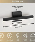Dimmable Gold Bathroom Vanity Lights Over Mirror With Adjustable Five Color Temperatures Modern LED Wall Lamp Bar for Bath, 15.75 inches long, 12 watt, size chart shown.
