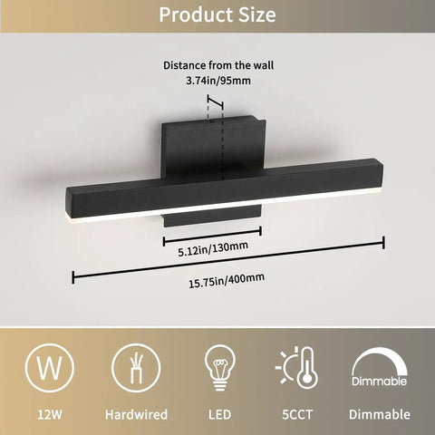 LED Vanity Lights 24 Inch Dimmable Silver Bath Light Bar Modern Sconces For Vanity Mirror Makeup Lighting 16W 6000K Cool White Compatible With TRIAC Dimmers Like Lutron And Leviton Aluminum Shade product dimensions