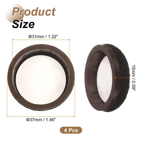 Image showing four pack round felt furniture sliders, 37mm and 31mm sizes, heavy duty black glide pads for protecting hardwood floors.