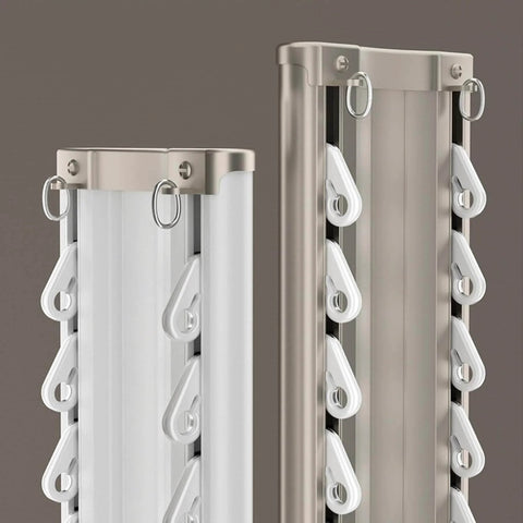 Close-up view of Heavy Duty Ceiling Curtain Track System with Double Rails, Silent Aluminum Curtain Rails, ceiling mounted, white finish.
