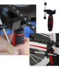 Universal Bike Chain Tool And Breaker For Road And Mountain Bikes, compact steel and plastic chain splitter in use on a bike