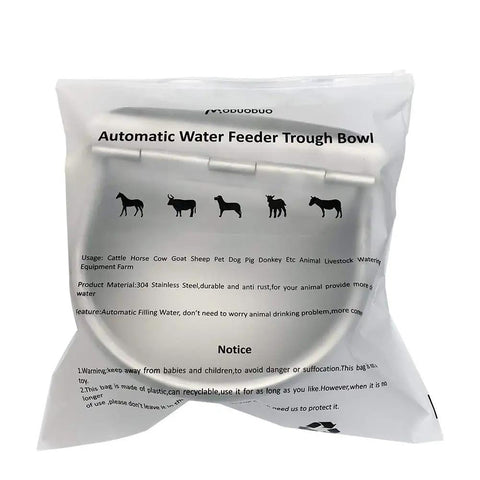 Built Tough Automatic Water Trough For Dogs And Livestock Featuring Rust Proof 304 Stainless Steel Bowl in packaging.