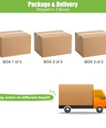 Packaging for Beefy 7000 Lbs Portable Car Lift with three labeled boxes and delivery truck image