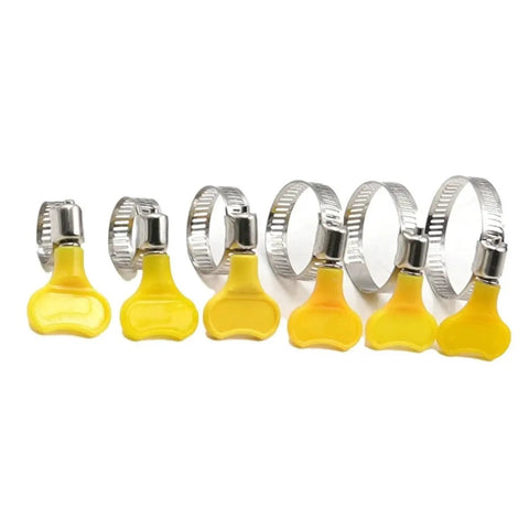 Rock Solid 50-Piece Adjustable Hose Clamps Kit Made From Premium Stainless Steel Worm Gear Assortment Set For Tight Leak Proof Sealing In Your Car Or Garage Projects Ranging From 10-38mm To Fix Any Hoses You Got Today. stainless steel hose clamps on yellow hoses, 10-38mm