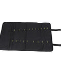 20 Slot Chef Knife Bag for Camping and Travel with Premium Canvas Storage Knife Roll open view with empty slots, black exterior