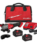 Heavy Duty Angle Grinder Paddle Switch Kit For M18 Fuel 4 Inch To 6 Inch Discs with charger, two batteries and carrying bag.