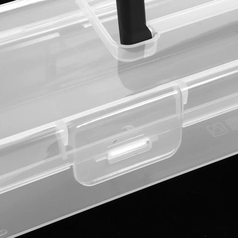Heavy Duty Tool Box With Slick Divided Compartments And Secure Lid for easy access to stored items in clear plastic.