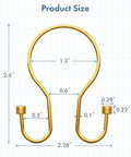 Dark Gold Double Shower Curtain Hooks With Cylindrical Design 12 Pack Metal Rust Proof Rings product size dimensions