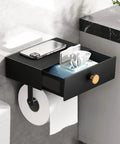 Toilet Paper Holder With Shelf And Wipes Dispenser In Black Stainless Steel Adhesive Wall Mount With Hidden Storage Drawer