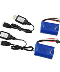 Two Pack 7.4V 1100mAh Li Ion Rechargeable Batteries With SM2P Plug And USB Charger Cables For H101 H103 RC Boats And Cars