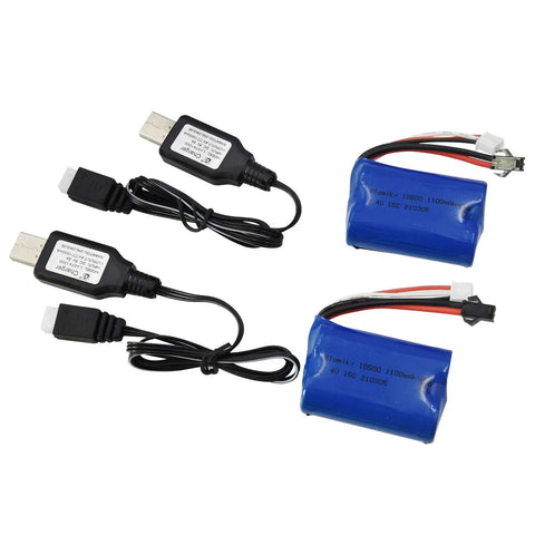 Two Pack 7.4V 1100mAh Li Ion Rechargeable Batteries With SM2P Plug And USB Charger Cables For H101 H103 RC Boats And Cars