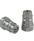 Hydraulic quick-connect adapters, two chrome 1/2 in NPT with ball valves, Pioneer type