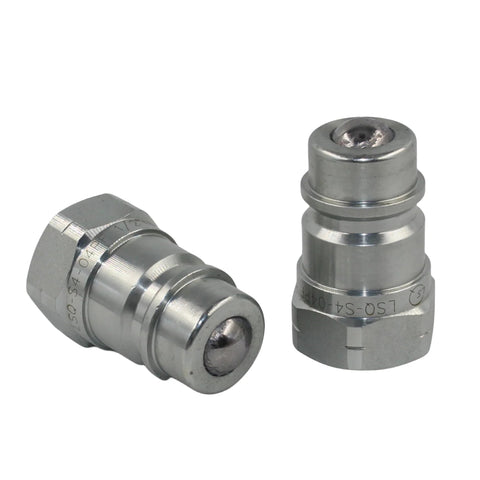 Hydraulic quick-connect adapters, two chrome 1/2 in NPT with ball valves, Pioneer type