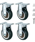 Heavy Duty 2 Inch Rigid Caster Wheels Set Of 4 Beater Proof Tpr Casters, matte black design with installation accessories.