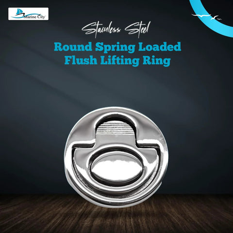 Marine City round spring-loaded flush lifting ring, 316-grade stainless steel, 2-in dia.