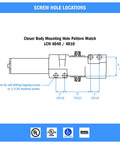 Diagram of 4400 Series Cast Iron Door Closer Grade 1 Built Tough Multi Mount Adjustable Size 1 to 6 ADA Compliant showing screw hole locations.