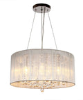 Raindrop Crystal Drum Chandelier With Fabric Shade, glam bedroom pendant lighting with K9 crystal glass and 31.5-inch adjustable chain.