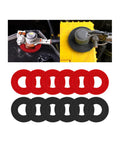 Hella Tough Positive Battery Terminal Connectors featuring heavy duty fiber gasket seals, with red and black gaskets visible on battery terminals.