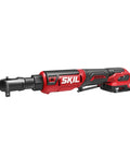 Brushless 12V Ratchet Wrench Kit With 2Ah Battery And PWR Jump Charger, Three Eighths Inch Drive, side view on white background