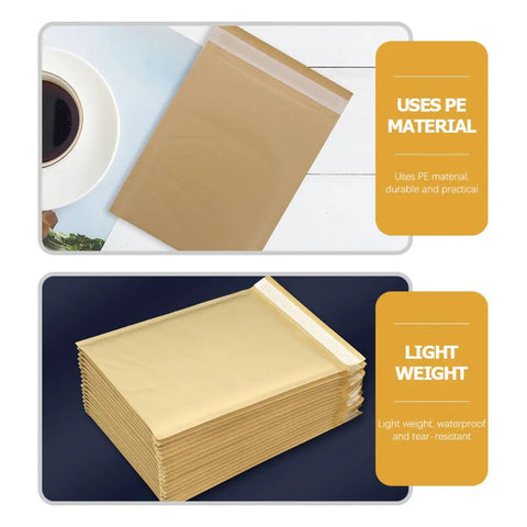 Self Sealing Kraft Bubble Mailers 16x22cm Padded Shipping Bags 25 Pack For Mailing And Shipping near coffee cup, waterproof view