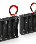 No Sweat 2 Pack 4 Slot AA Battery Holder With Tipped Leads, black plastic, four slots, spring loaded, 5.7in leads.