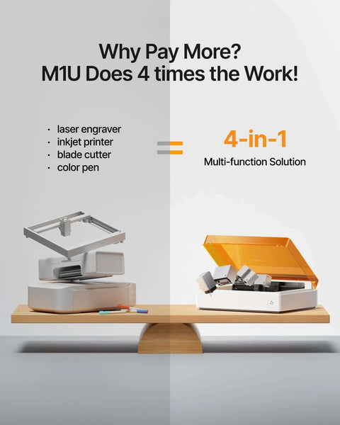 xTool M1 Ultra laser engraving machine; 4-in-1 desktop craft device with inkjet printing, blade cutter, color pen