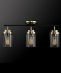 Vintage Vibe Three-Light Track Lighting Bar With Pivoting Heads In Matte Black And Antique Brass Finish, Clear Glass Shades