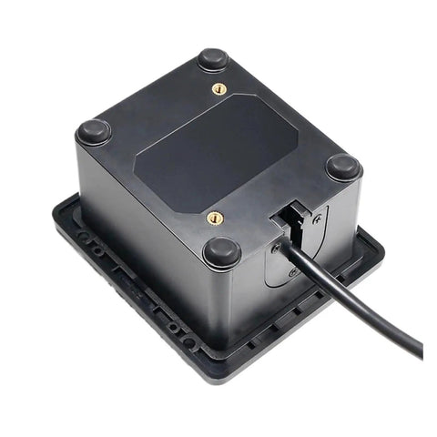 Back view of Outdoor Fixed Mount Barcode Reader 800 By 600 CMOS Sensor with connected cable on rugged industrial base.