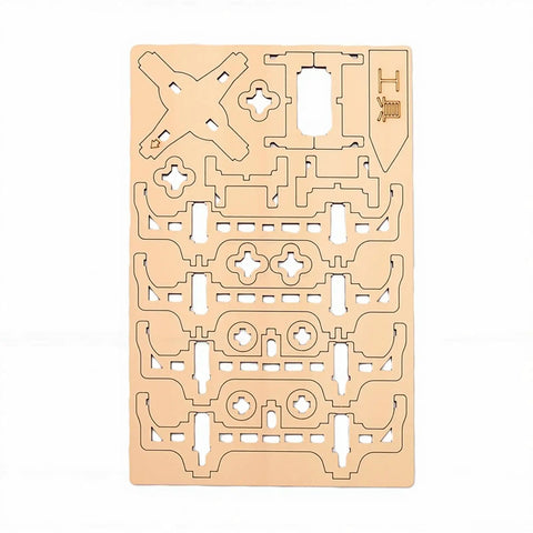 Wooden Drone Kit For Beginners With Protective Frame And One Key Takeoff DIY RC Quadcopter parts on a flat sheet