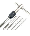 T Handle Tap Holder Wrench Set With Self Centering Hardened Jaws And Knurled Sleeve Includes 5 Metric Machine Screw Taps M3 M4 M5 M6 M8