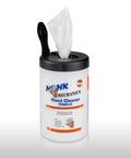 Heavy Duty Mechanics Wipes For The Shop And Garage Large 10x12 Inch Towels For Multi Purpose Surface And Hand Cleaning 6 Canisters Of 72 Count Each Perfect For Removing Paint Oil Grease Dirt And Grime, open container with towel protruding