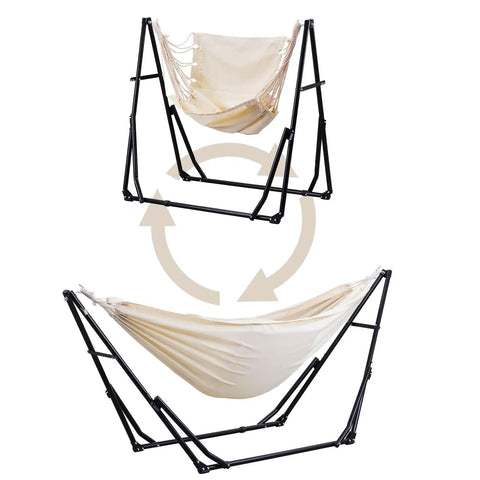 2 In 1 Outdoor Hammock With Stand Hangout Ready Swing Chair Portable Heavy Duty Steel Frame Backyard Vibe Doubles Up For Two