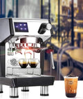 Game Changer On The Counter With This Silver Espresso Coffee Machine Pushing bold shots into double cups.