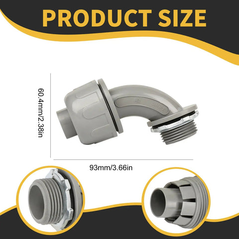 Three Quarter Inch Liquid Tight Conduit Connector NPT Non Metallic 90 Degree PVC Electrical Fittings Nylon 6 Heavy Duty UL Listed