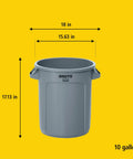 Heavy-Duty 10-Gallon Yellow Round Trash Can For Outdoor Use, Built Tough For Landscapers, Construction Sites, Restaurants And Offices, Easy-Lift Venting Channels For Quick Liner Removal