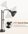 Rustic Bronze Adjustable Desk Lamp With Industrial Metal Task Lighting, 25 To 29 Inch Reach, vintage style, swivel head detail