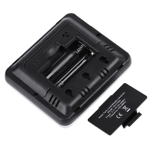 Back view of Ultrasonic Water Level Sensor Transmitter With Temperature Display For Outdoor Tanks, showing battery compartment.