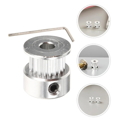 Upgrade Your 3D Printer Game with These Solid 20 Tooth GT2 Timing Pulleys Featuring A 5mm Bore For Quick Install And Zero Slippage Plus Heavy Aviation Aluminum Build And Hex Wrench Included For Smooth Performance On Any Machine Setup. 20-tooth GT2 aluminum pulley with 5mm bore and hex wrench